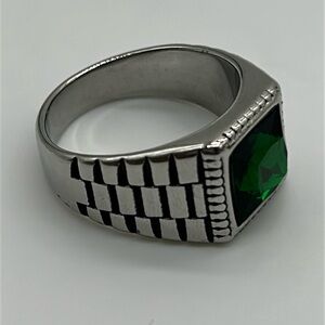2342- Green Cubic Zirconia Handmade Men's Ring Size 12.5 NWT